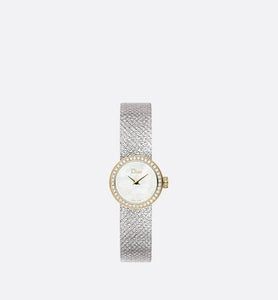 La Mini D de Dior Satine • Ø 19 mm, Steel, Yellow Gold, White Mother-Of-Pearl and Diamonds