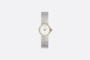 La Mini D de Dior Satine • Ø 19 mm, Steel, Yellow Gold, White Mother-Of-Pearl and Diamonds