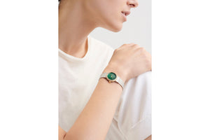 La D de Dior Satine • Ø 25 mm, Steel, Yellow Gold, Malachite and Diamonds