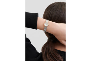 La Mini D de Dior Satine • Ø 19 mm, Steel, Yellow Gold, White Mother-Of-Pearl and Diamonds