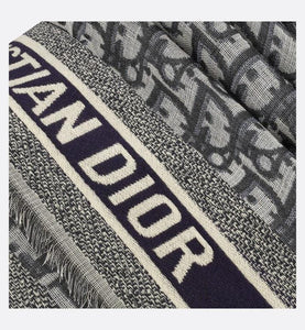 D-Oblique Shawl • Navy Blue Wool, Silk and Cotton