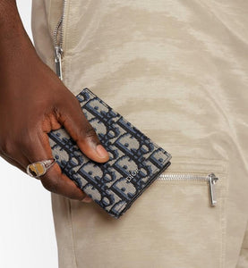 Bi-Fold Card Holder • Beige and Black Dior Oblique Jacquard