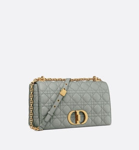 Large Dior Caro Bag • Gray Supple Cannage Calfskin