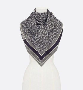 D-Oblique Shawl • Navy Blue Wool, Silk and Cotton