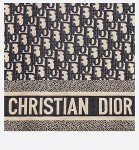 Short-Sleeved Pajama Jacket • Navy Blue and White Silk Twill with Dior Oblique Motif