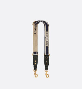 Adjustable Shoulder Strap with Ring • Blue 'Christian Dior' Embroidery