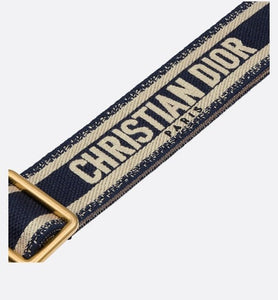 Adjustable Shoulder Strap with Ring • Blue 'Christian Dior' Embroidery