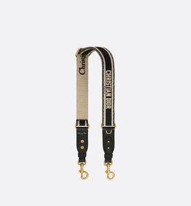 Adjustable Shoulder Strap with Ring • Black 'Christian Dior' Embroidery