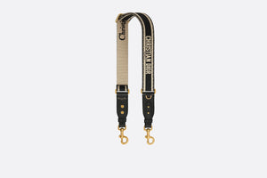 Adjustable Shoulder Strap with Ring • Black 'Christian Dior' Embroidery