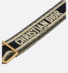 Adjustable Shoulder Strap with Ring • Black 'Christian Dior' Embroidery