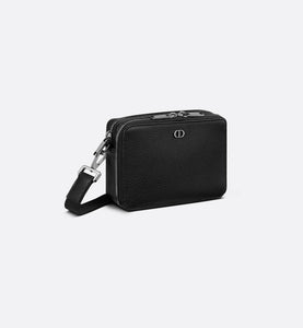 Pouch with Shoulder Strap • Black Grained Calfskin with 'CD Icon' Signature