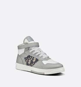 B27 High-Top Sneaker • Gray and White Smooth Calfskin with Beige and Black Dior Oblique Jacquard