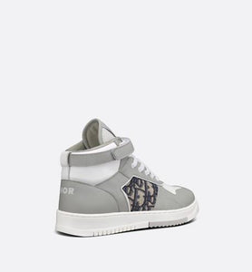 B27 High-Top Sneaker • Gray and White Smooth Calfskin with Beige and Black Dior Oblique Jacquard