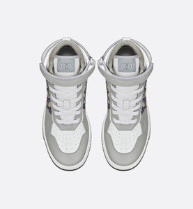 B27 High-Top Sneaker • Gray and White Smooth Calfskin with Beige and Black Dior Oblique Jacquard