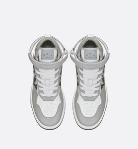 B27 High-Top Sneaker • Gray and White Smooth Calfskin with Beige and Black Dior Oblique Jacquard
