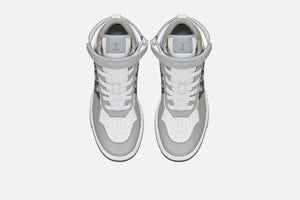 B27 High-Top Sneaker • Gray and White Smooth Calfskin with Beige and Black Dior Oblique Jacquard