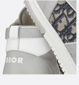 B27 High-Top Sneaker • Gray and White Smooth Calfskin with Beige and Black Dior Oblique Jacquard