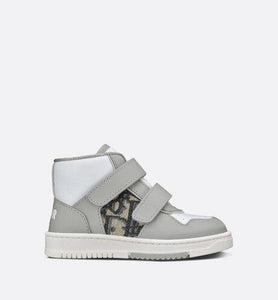 B27 High-Top Sneaker • Gray and White Smooth Calfskin with Beige and Black Dior Oblique Jacquard