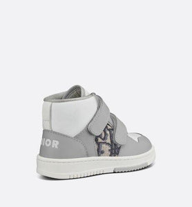 B27 High-Top Sneaker • Gray and White Smooth Calfskin with Beige and Black Dior Oblique Jacquard