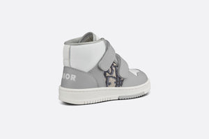 B27 High-Top Sneaker • Gray and White Smooth Calfskin with Beige and Black Dior Oblique Jacquard