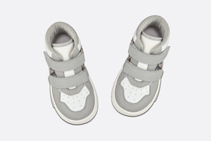 B27 High-Top Sneaker • Gray and White Smooth Calfskin with Beige and Black Dior Oblique Jacquard