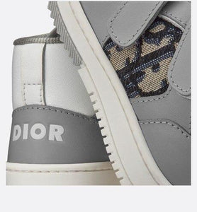 B27 High-Top Sneaker • Gray and White Smooth Calfskin with Beige and Black Dior Oblique Jacquard