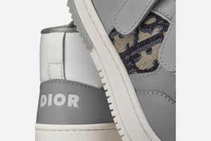 B27 High-Top Sneaker • Gray and White Smooth Calfskin with Beige and Black Dior Oblique Jacquard