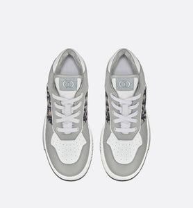 B27 Low-Top Sneaker • Gray and White Smooth Calfskin with Beige and Black Dior Oblique Jacquard