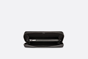 Zipped Long Wallet • Black Grained Calfskin with 'CD Icon' Signature