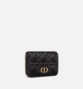 Dior Caro Compact Zipped Wallet • Black Supple Cannage Calfskin
