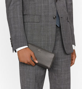 Zipped Long Wallet • Black Grained Calfskin with 'CD Icon' Signature