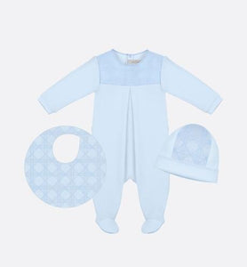 Cannage Newborn Gift Set • Sky Blue Interlock and Cotton Voile