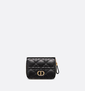 Dior Caro Compact Zipped Wallet • Black Supple Cannage Calfskin