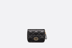 Dior Caro Compact Zipped Wallet • Black Supple Cannage Calfskin