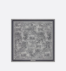 Toile de Jouy Shawl  • Ivory and Blue Wool, Silk and Cotton