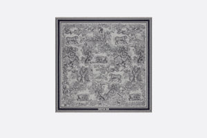Toile de Jouy Shawl  • Ivory and Blue Wool, Silk and Cotton