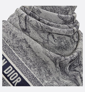 Toile de Jouy Shawl  • Ivory and Blue Wool, Silk and Cotton