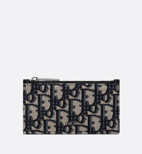 Zipped Card Holder • Beige and Black Dior Oblique Jacquard