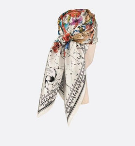 Dior Zodiac Square Scarf • White Silk Twill