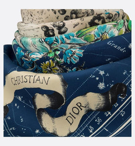 Dior Zodiac Square Scarf • Navy Blue Silk Twill