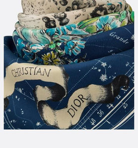 Dior Zodiac Square Scarf • Navy Blue Silk Twill