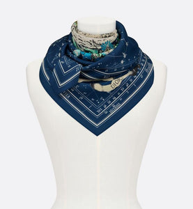 Dior Zodiac Square Scarf • Navy Blue Silk Twill