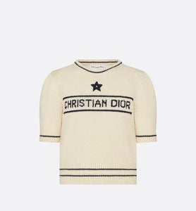 'CHRISTIAN DIOR' Short-Sleeved Sweater • Ecru Cashmere and Wool Knit