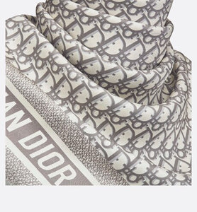Dior Oblique Diortwin 90 Square Scarf • Gray and Navy Blue Silk Twill