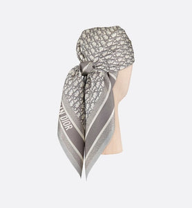Dior Oblique Diortwin 90 Square Scarf • Gray and Navy Blue Silk Twill