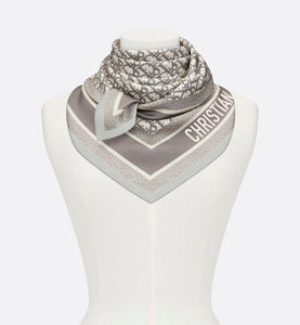 Dior Oblique Diortwin 90 Square Scarf • Gray and Navy Blue Silk Twill