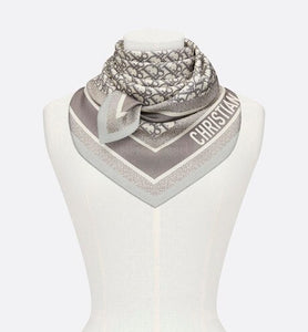 Dior Oblique Diortwin 90 Square Scarf • Gray and Navy Blue Silk Twill