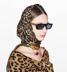 Diortwin Mizza Square Scarf • Beige Multicolor Silk Twill
