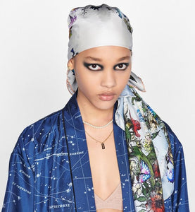 D-Millefiori Square Scarf • Sky Blue Silk Twill