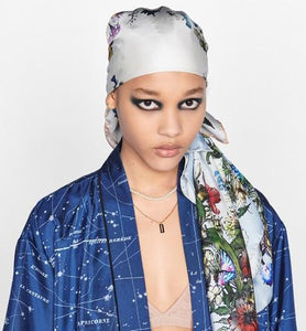 D-Millefiori Square Scarf • Sky Blue Silk Twill